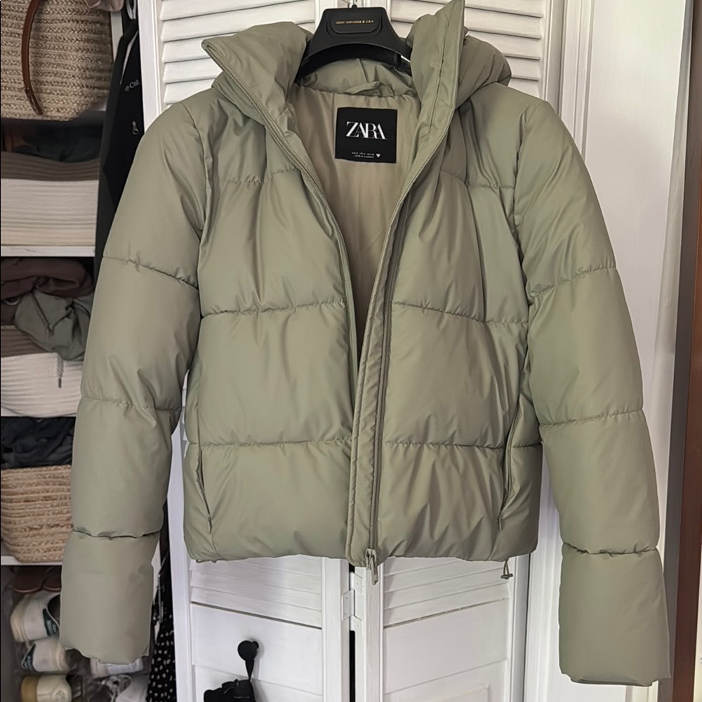 Zara Olive Puffer Jacket